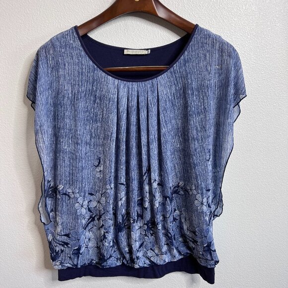 Baisheng GT Women's Blue Floral Lined Flouncing Flared Blouse - 2XL - Picture 1 of 8